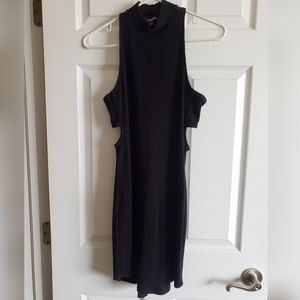 Ribbed high neck side cut out dress